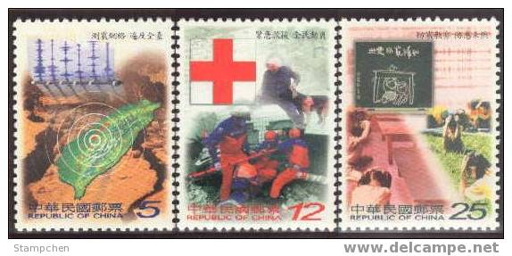 2000 Earthquake Stamps Red Cross Medicine Map Blackboard Education Kid - Unfälle Und Verkehrssicherheit