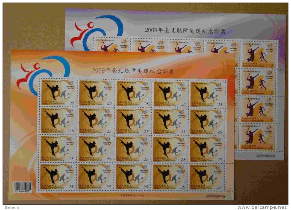 2009 21st Deaflympics Stamps Sheets Olympic Games IOC Badminton Taekwondo Tennis Map Disabled Deaf - Handicaps