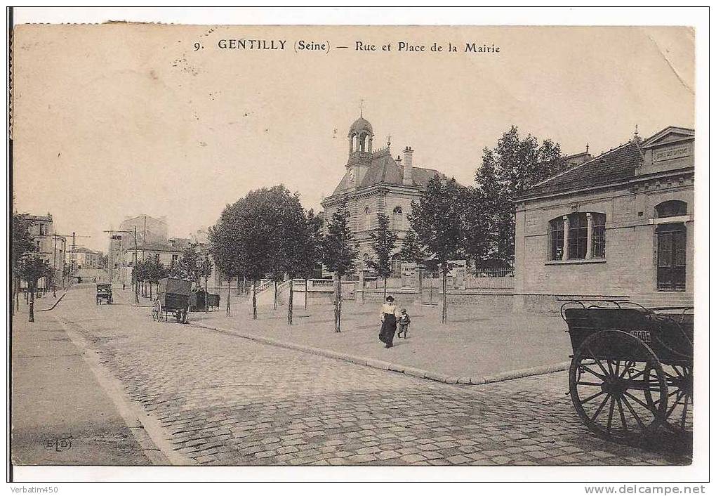 GENTILLY (SEINE)RUE ET PLACE DE LA MAIRIE..ECOLE DES GARCONS..ANIME....1921 - Gentilly