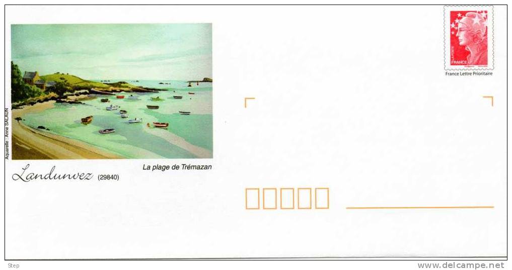 PAP LANDUNVEZ (FINISTERE) : Aquarelle PLAGE DE TREMAZAN - Prêts-à-poster:Overprinting/Beaujard