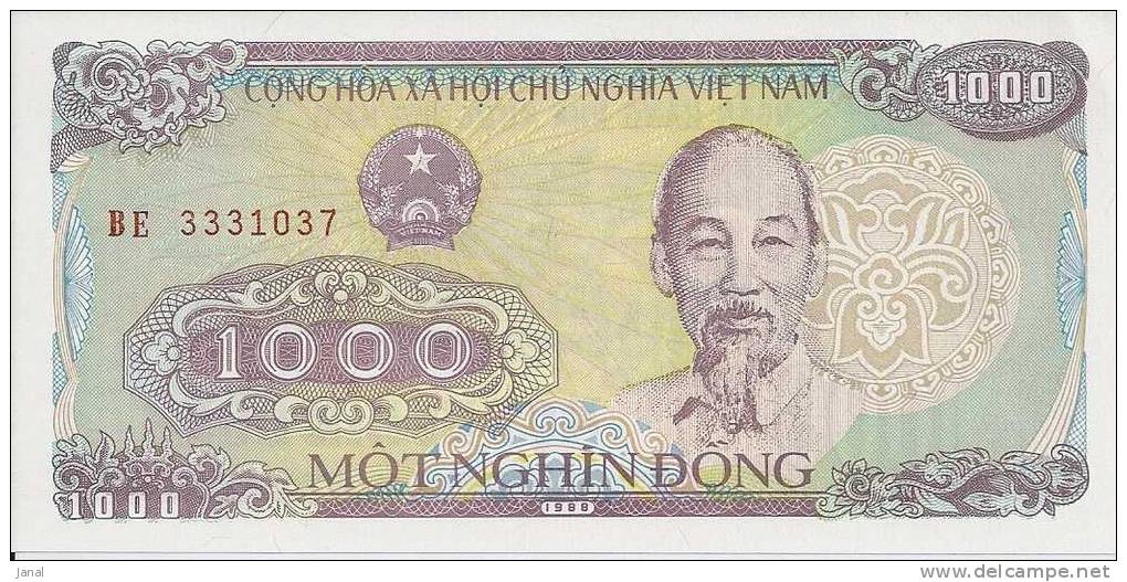 -  VIET NAM  - 2 BILLETS -  NEUFS - 1000 MOT NGHIN DONG - N° BE 3331037 - BE 3331038 - - Vietnam