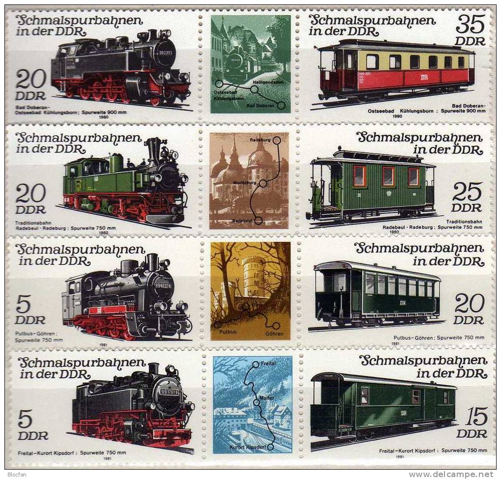 Zusammendrucke Schmalspurbahn Mit Zierfeld I+II DDR 2562/5,2629/2+4ZD ** 9€ Kleinbahnen Der Ostsee Se-tenant GDR Germany - Kilowaar (max. 999 Zegels)