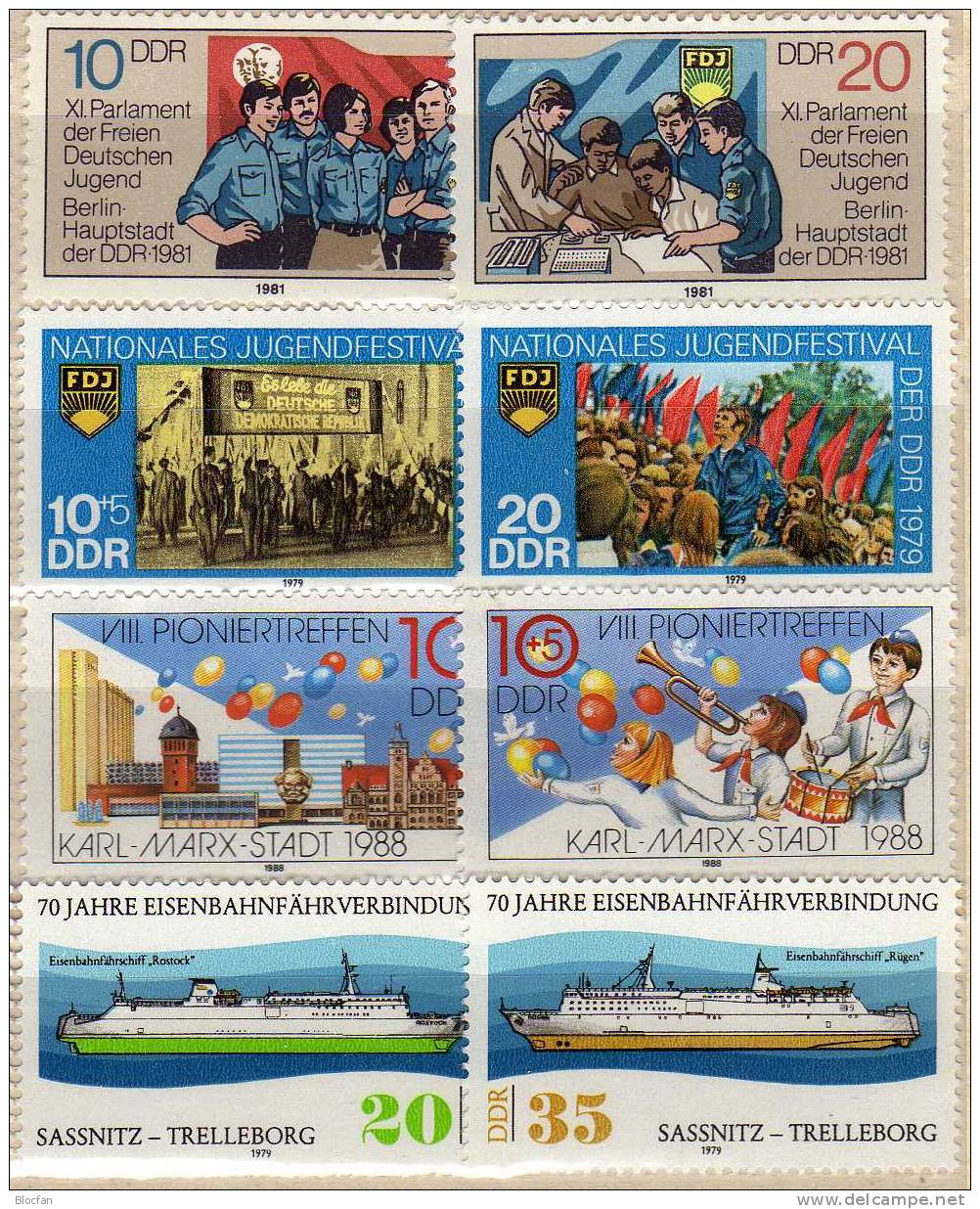 Veranstaltungen Mit Zf I -IV DDR 2426/7,2429/0,2609/0,3181/2+ZD ** 8€ Jugend Fähre Cuba Fanfare Se-tenant Bf GDR Germany - Vrac (max 999 Timbres)