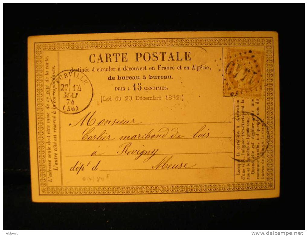 Carte Précurseur  De Roche Sur Marne 1874 - Cachet EURVILLE - Cartes Précurseurs