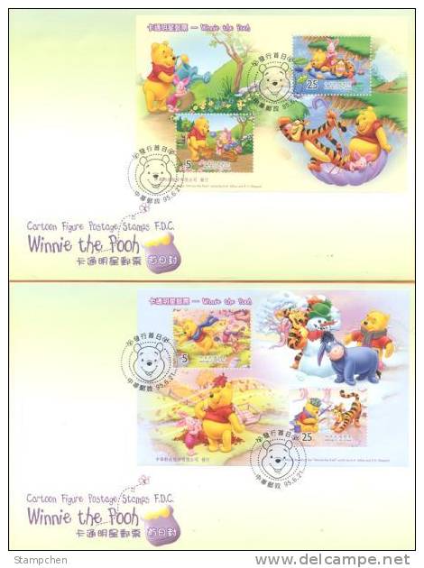 FDC Taiwan 2006 Cartoon Stamps S/s -Winnie The Pooh Snowman Bridge Boat River Frog Tiger - FDC