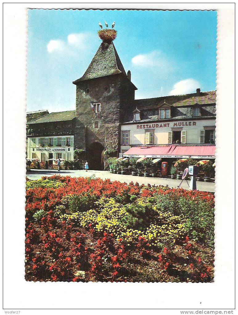 CPSM  TURCKHEIM    Porte De France  Et Nid De Cigognes  Avec Ses Restaurant (la Cigogne Et Muller ) - Turckheim