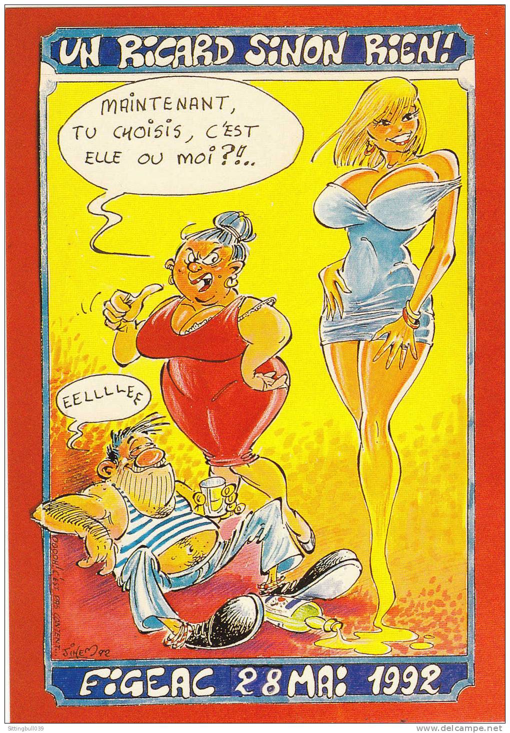 JIHEM. Carte Postale Du Xe Salon Des Collectionneurs, Figeac 1992 (LOT). Un Ricard Sinon Rien !. TL 2000 EX. - Bourses & Salons De Collections