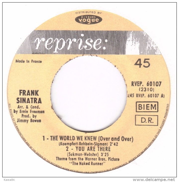 EP 45 RPM (7")  Frank Sinatra  "  The World We Knew  " - Jazz