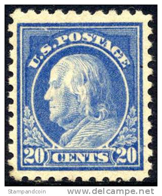 US #476 XF Mint Hinged 20c Franklin From 1916 - Unused Stamps