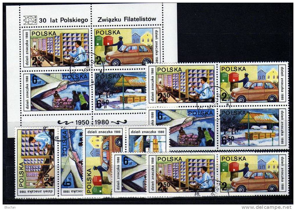 Transport/Arbeit Post Polen 2715/8,5ZD+Block 83 O 11€ Tag Der Briefmarke 1980 Beladung Des Flugzeug Mit Briefpost Polska - Altri (Terra)