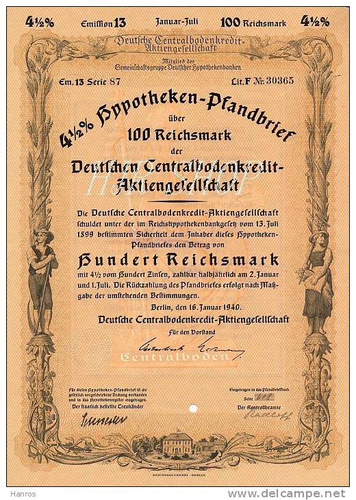 Hypotheken-Pfandbrief, 100 Reichsmark - Bank & Versicherung