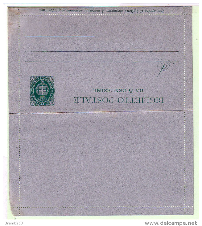 1889  BIGLIETTO POSTALE Da 5 Cent. BIGOLA - (Filagrano B1) Nuovo (con Piccoli Difetti - Vedi Scansione) - Postwaardestukken