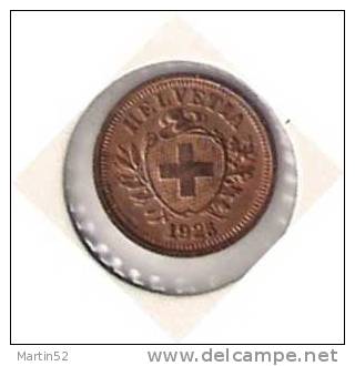 Schweiz Suisse: 1 Rappen / Centime 1925   (Bronze O 16mm, 1.5 G)    Unz / Unc. Originalpatina - 1 Centime / Rappen