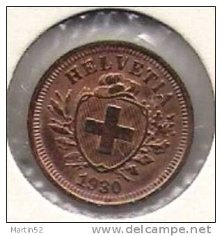 Schweiz Suisse: 1 Rappen / Centime 1930   (Bronze O 16mm, 1.5 G)    Unz / Unc. Originalpatina - 1 Rappen