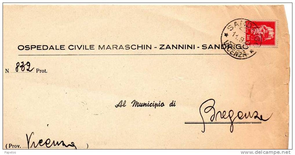 1945 LETTERA CON ANNULLO SANDRIGO VICENZA - Marcophilie