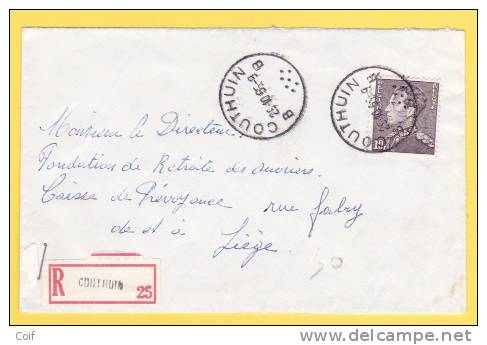 848A Op Aangetekende Brief Met Cirkelstempel COUTHUIN - 1936-1951 Poortman