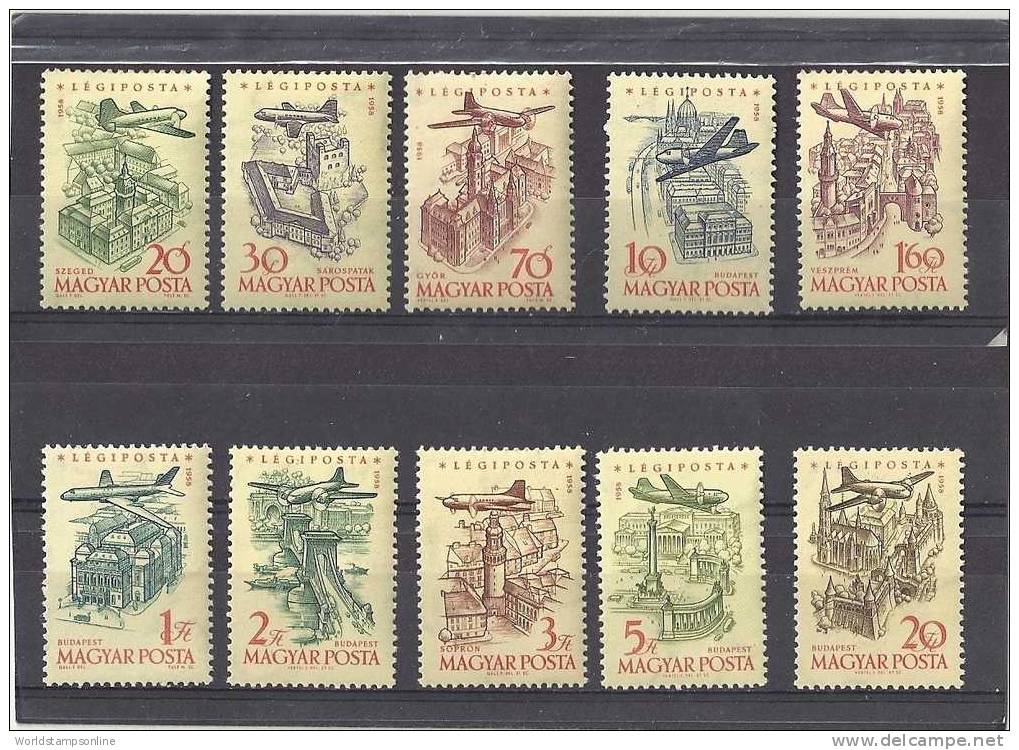 Hungary, Serie 10, Year 1958, SG 1542-1551, Air (on Cream Paper), MNH/PF - Ungebraucht