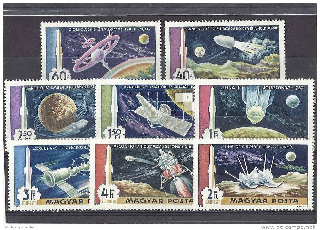 Hungary, Serie  8, Year 1969, SG 2487-2494 1st Man On The Moon, MNH/PF - Unused Stamps