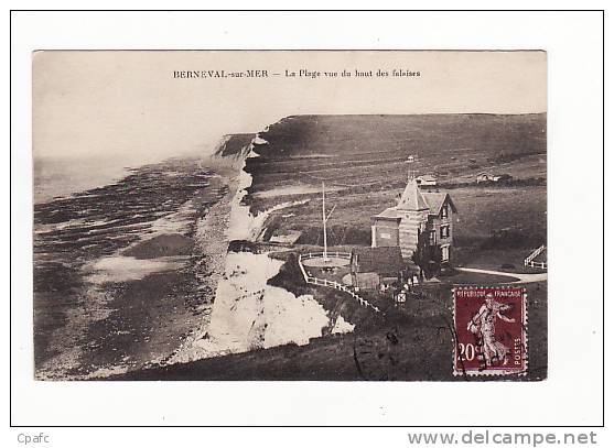 CARTE 1920 BERNEVAL SUR MER PLAGE VUE DU HAUT DES FALAISES - Berneval