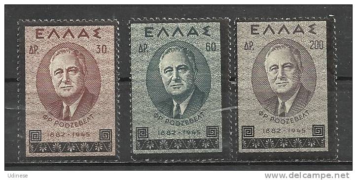 GREECE 1945 - DEATH OF ROOSEVELT - CPL. SET - MH MINT HINGED - Nuevos