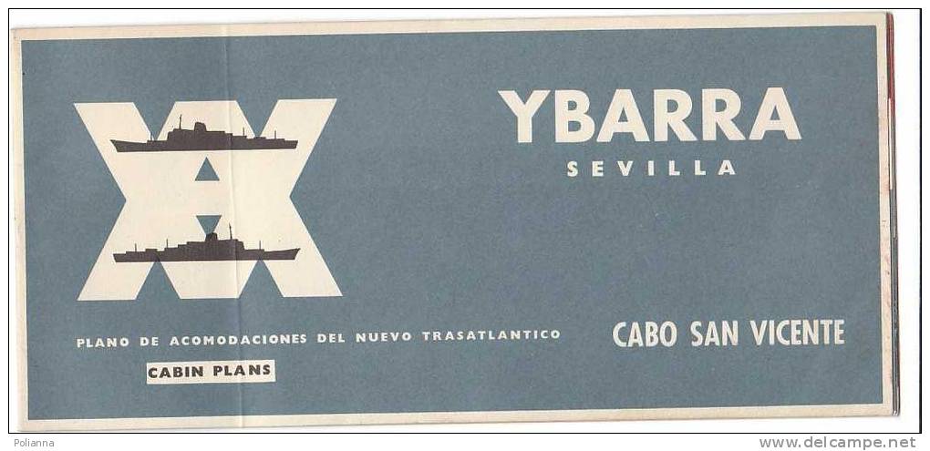 C0111  Brochure Illustrata NAVE TRANSATLANTICO CABO SAN VICENTE - YBARRA Line - SEVILLA Anni '50 - Europa