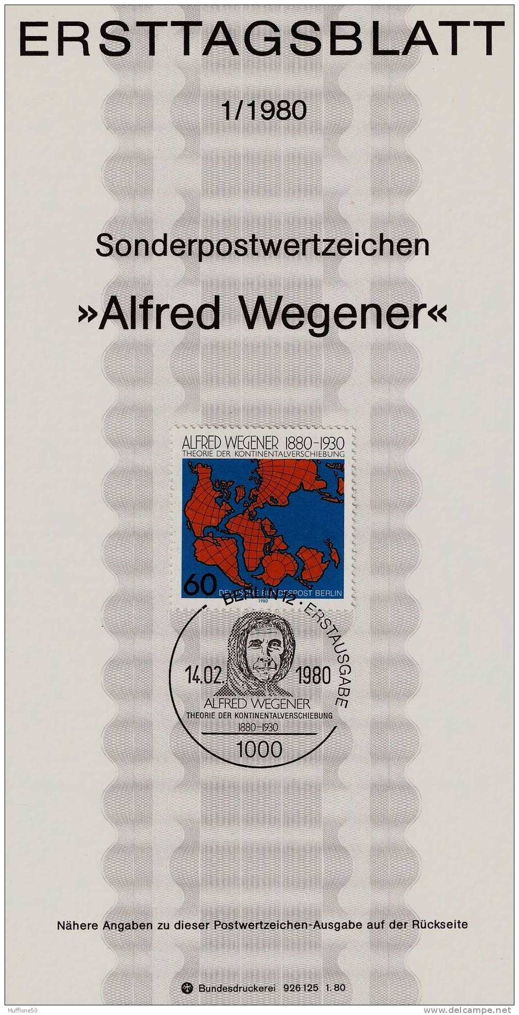 Germania -R.F.T.. Foglio Con Francobollo Da 60  Centenario Della Nascita Di Alfred Wegener - Geofisico. - 1st Day – FDC (sheets)