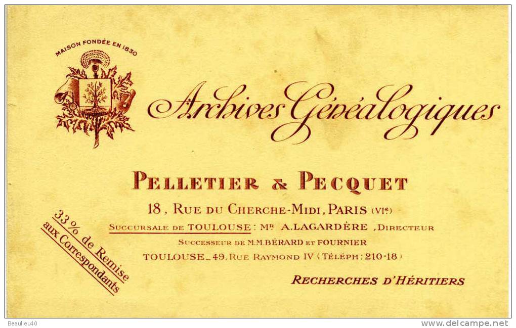 ARCHIVES GÉNÉALOGIQUES    PELLETIER ET PECQUET - G