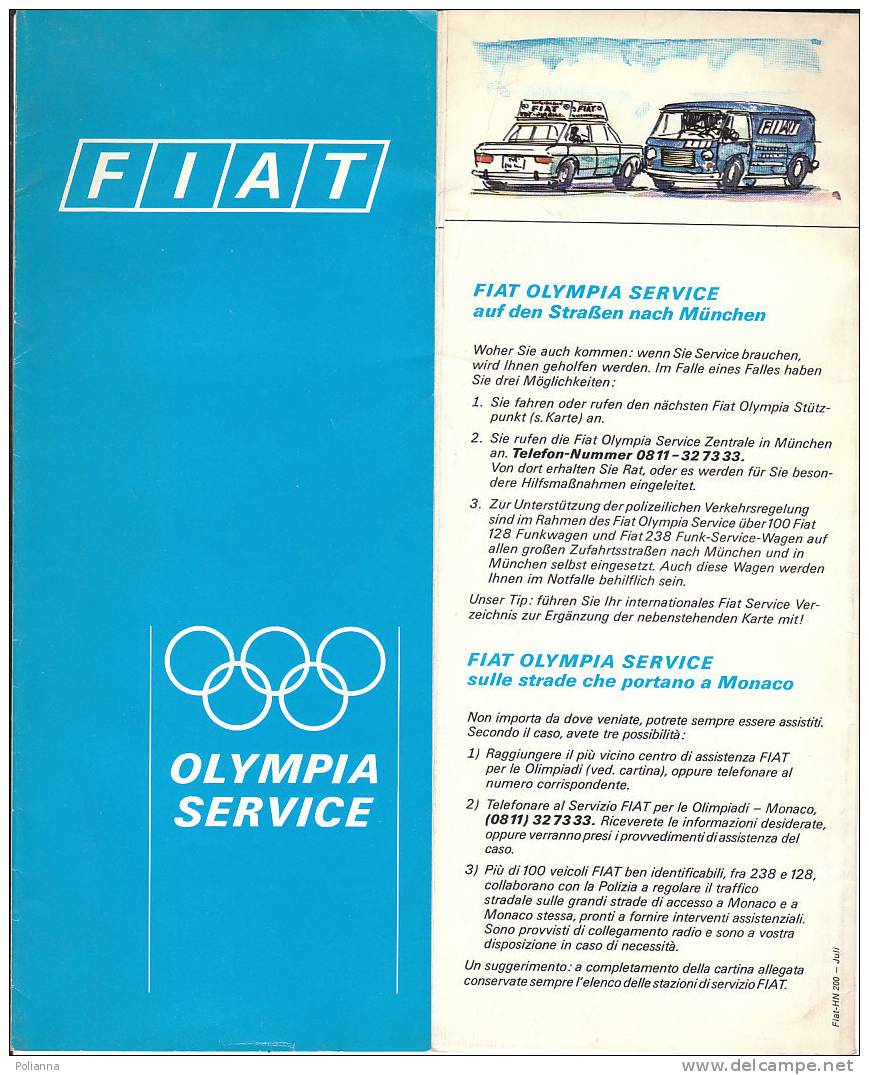 C0130 - Brochure Turistica CENTRI ASSISTENZA FIAT Per Le OLIMPIADI MONACO 1972 - OLYMPIA SERVICE - Tourismus, Reisen