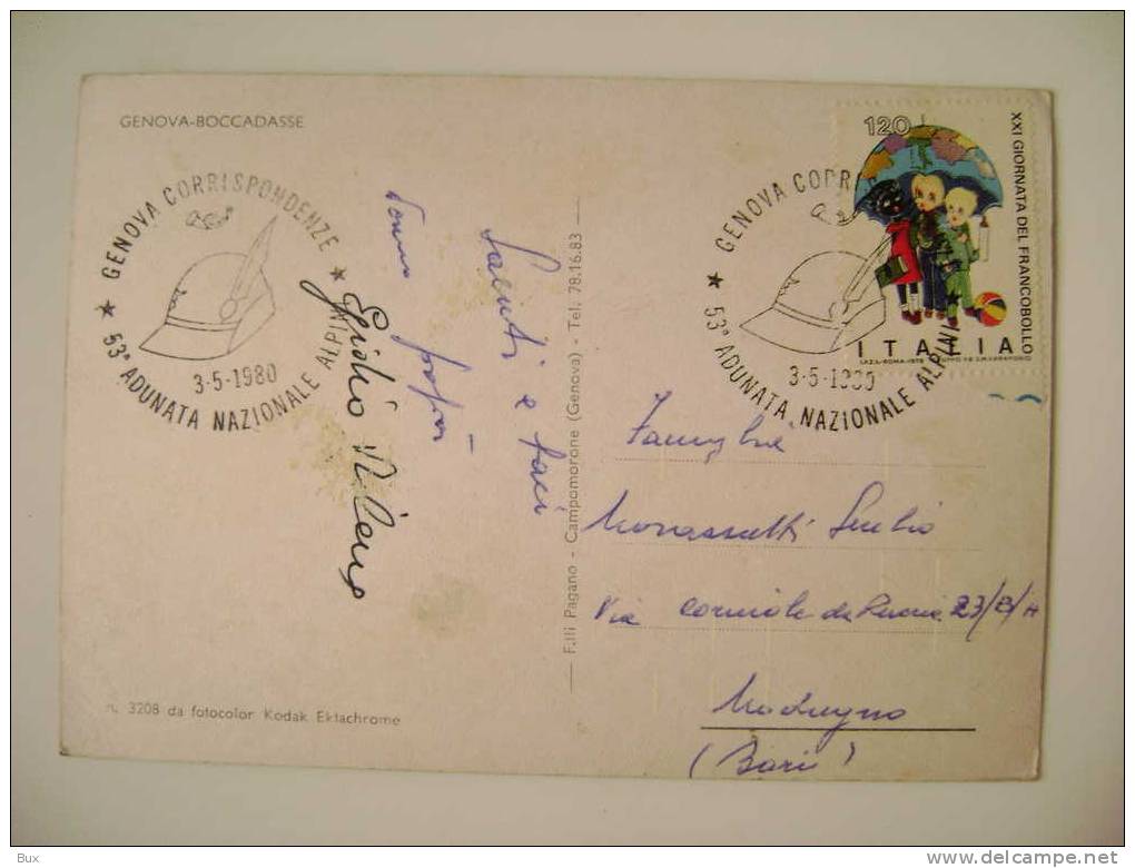 ANNULLO FILATELICO  ALPINI ALPINO  BOCCADESSE  GENOVA  LIGURIA  VIAGGIATA  COME DA FOTO - Briefmarken (Abbildungen)