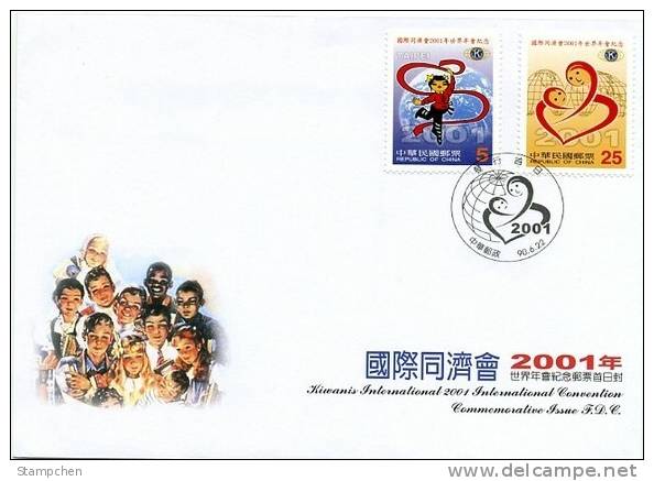 FDC Taiwan Kiwanis Inter 2001 Int. Convention Stamps Map Dance Globe Emblem Kid - FDC