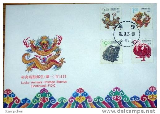 FDC Taiwan 1993 Lucky Animal Stamps Bird Turtle Duck Deer Crane Tiger Dragon - FDC