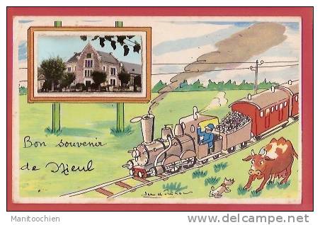 DEP 87 NIEUL BON SOUVENIR UNE VUE AVEC TRAIN EN DESSIN - Nieul