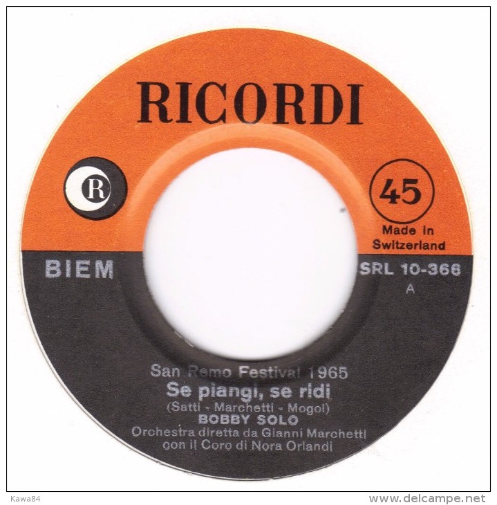 SP 45 RPM (7")  Bobby Solo  "  Se Piangi Se Ridi  "  Suisse - Altri - Musica Italiana