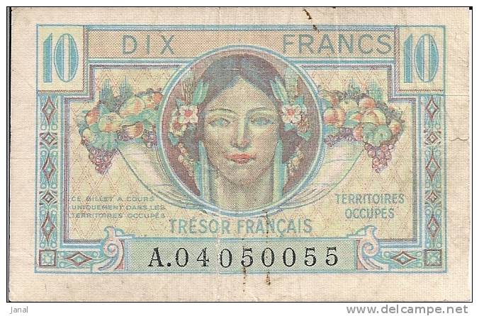 - FRANCE - BILLETS - TRESOR FRANCAIS - 10 FRANCS - N° A - 04050055 - LIRE LA SUITE..... - 1947 Trésor Français