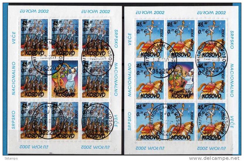 U-110   KOSOVO JUGOSLAVIA EUROPA CEPT 2002  CIRCO - STAMPS- 2 MINI SHEETS  RR  USED - 2002