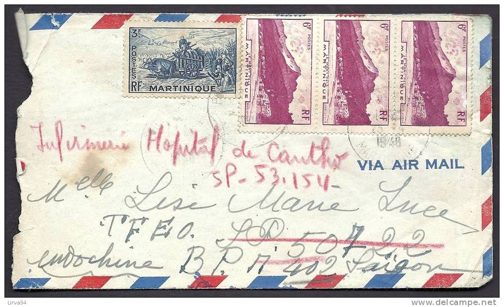 LETTRE ANCIENNE DE MARTINIQUE POUR INDOCHINE-  BEAU TIMBRAGE A 21 Fr. DE 1948- - Cartas & Documentos