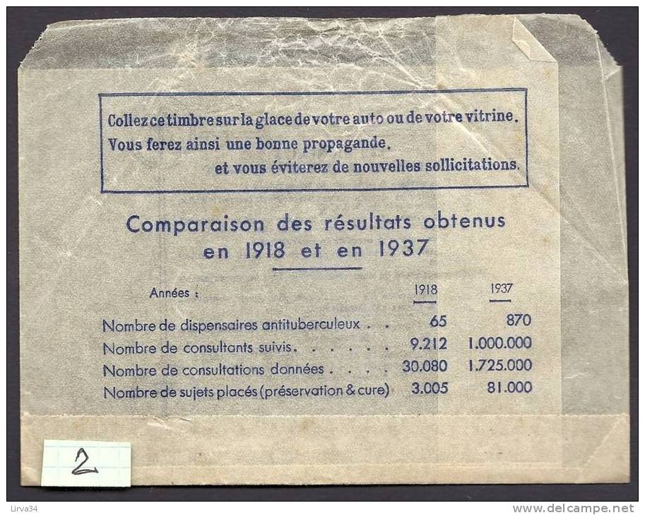 TIMBRE-VIGNETTE ANTITUBERCULEUX ANCIEN- GRAND FORMAT 15 X 11,5 Cm-  DANS POCHETTE D'ORIGINE- 1937- 5Fr.-  N° 2 - Tuberkulose-Serien