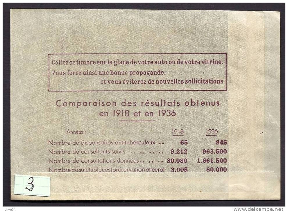TIMBRE-VIGNETTE ANTITUBERCULEUX  ANCIEN- GRAND FORMAT 15 X 11,5 Cm-  DANS POCHETTE D'ORIGINE- 1936-  5 Fr.- N° 3 - Tuberkulose-Serien