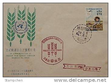 FDC 1963 Freedom From Hunger Stamp Parachute Grain Map Crops Cultivator Farmer Plane - Parachutting