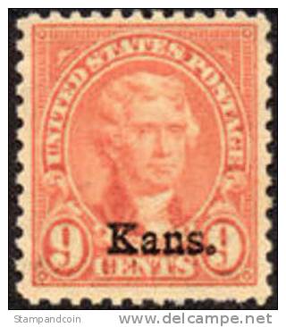 US #667 XF Mint Hinged 9c Jefferson Kans. Overprint From 1929 - Neufs