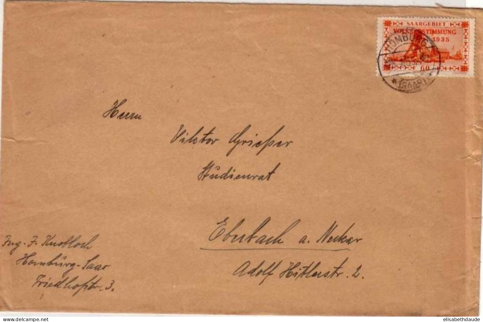 LETTRE De 1935 - Timbres Du Plébiscite (Volksabstimmung)  - HOMBURG - Briefe U. Dokumente