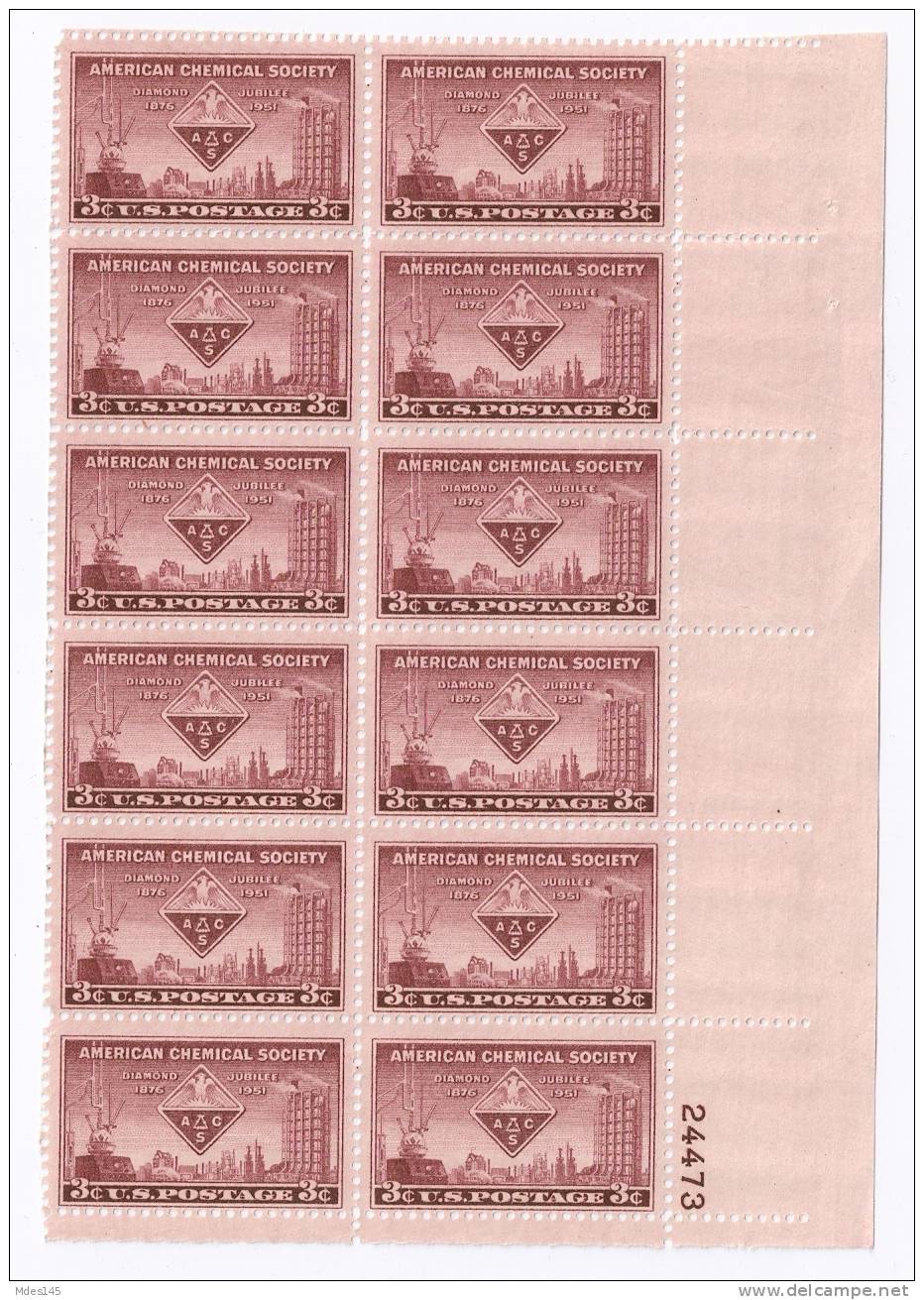 SC# 1002 Plate Block Of 12 Chemical 1951 MNH  VF LR24473 - Numero Di Lastre