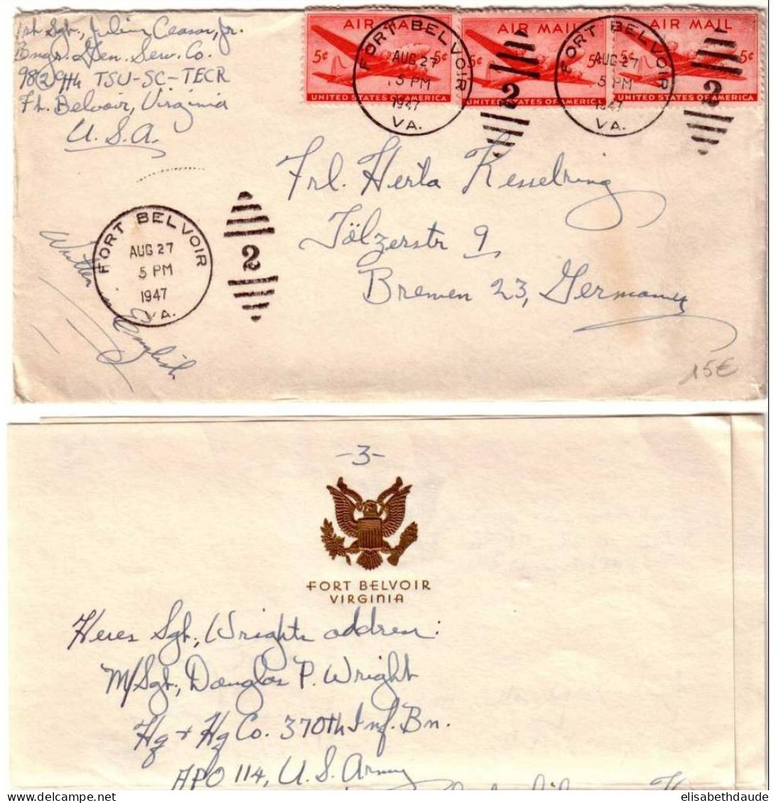 LETTRE D'un  MILITAIRE De FORT BELVOIR - 1947 Pour Une Amie En Allemagne - Lien à La Guerre 39/45 - Marcofilia