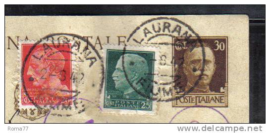 VER244 - Intero Da 30 Cent Da LAURANO - FIUME Del 2/8/942 Per La Francia - Fiume & Kupa