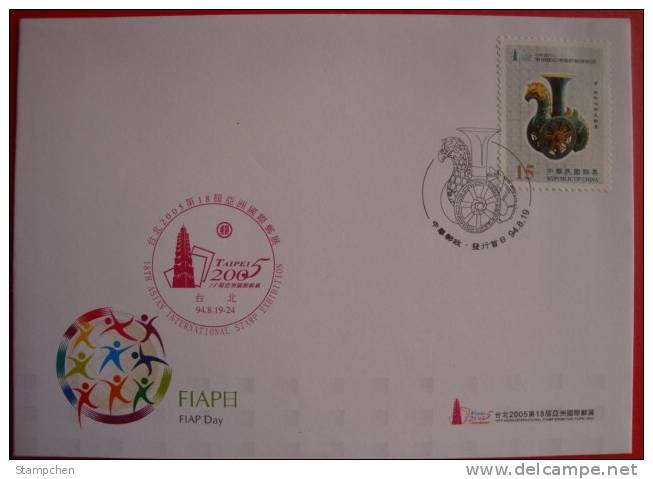 FDC 2005 Ancient Rooster Bronze Stamp (E:FIAP Day) Ancient Treasure Wine Cock - Vinos Y Alcoholes