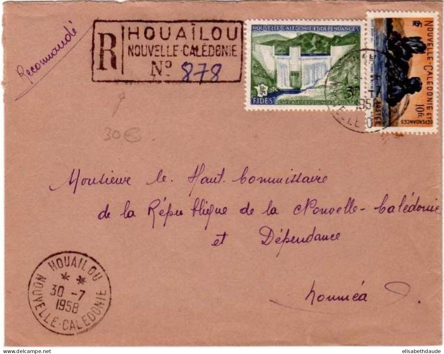 RARE : LETTRE RECOMMANDEE Provisoire  De HOUAILOU Pour NOUMEA - 1958 - Lettres & Documents