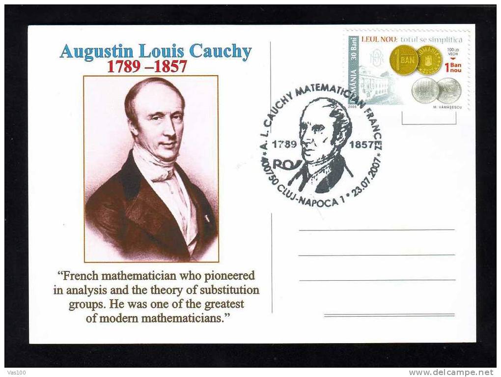 AUGUSTIN LOUIS CAUCHY FRENCH MATHEMATICIAN POSTCARD 2007 OF CLUJ-NAPOCA - Fisica