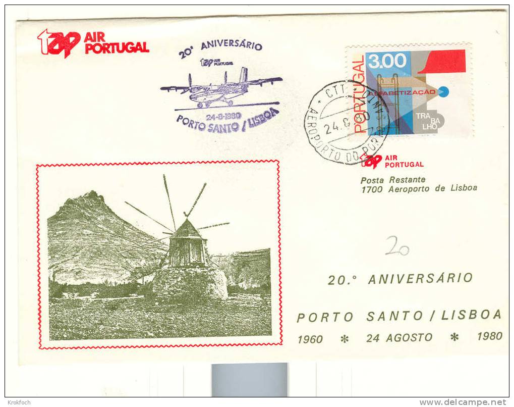 Porto Santo Lisboa 1980 - TAP - 1er Vol Erstflug First Flight Primo Volo - - Storia Postale