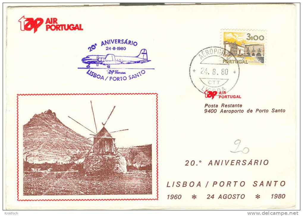 Lisboa Porto Santo  1980 - TAP - 1er Vol Erstflug First Flight Primo Volo - - Covers & Documents