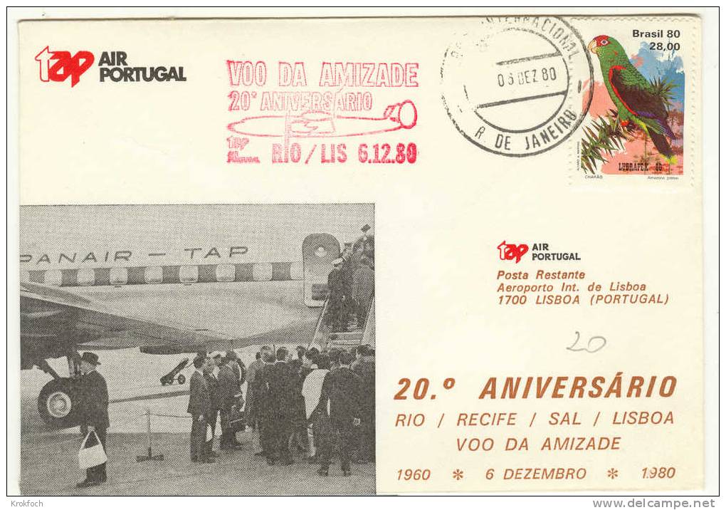 Rio Recife Lisboa 1980 - TAP - 1er Vol Erstflug First Flight Primo Volo - Brésil Brasil Lisbonne - Cartas & Documentos